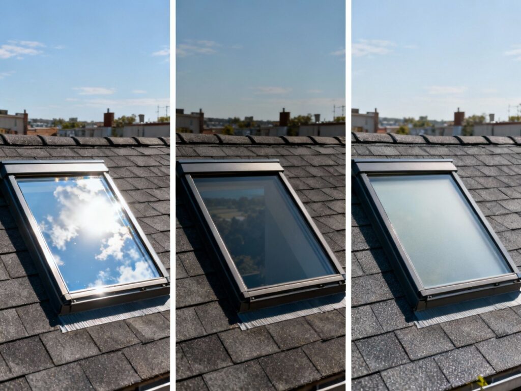 porownanie naklejek na okno dachowe przeciwslonecznej, lustrzanje, mlecznej